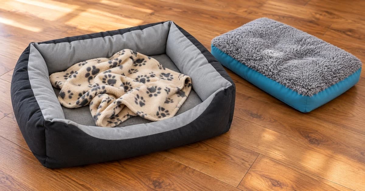 An empty gray bolster bed with a loosely folded cream blanket beside a separate turquoise and gray pillow.