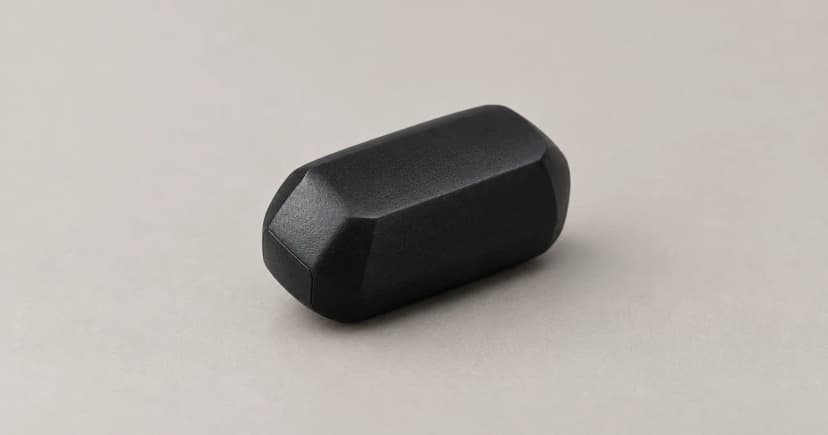 Reconstructed generic detached black tracker case resting on a neutral tabletop, with no animal or app shown.