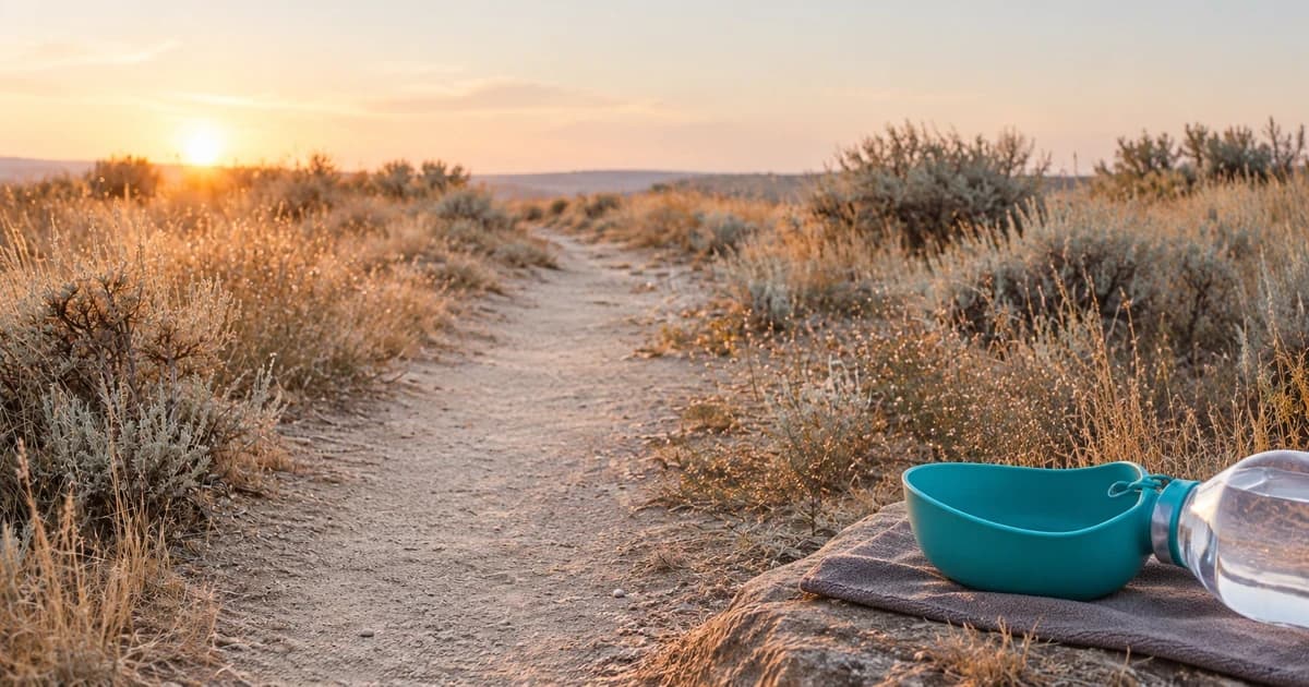 Edited illustration of an empty dirt trail and generic portable water container with trough