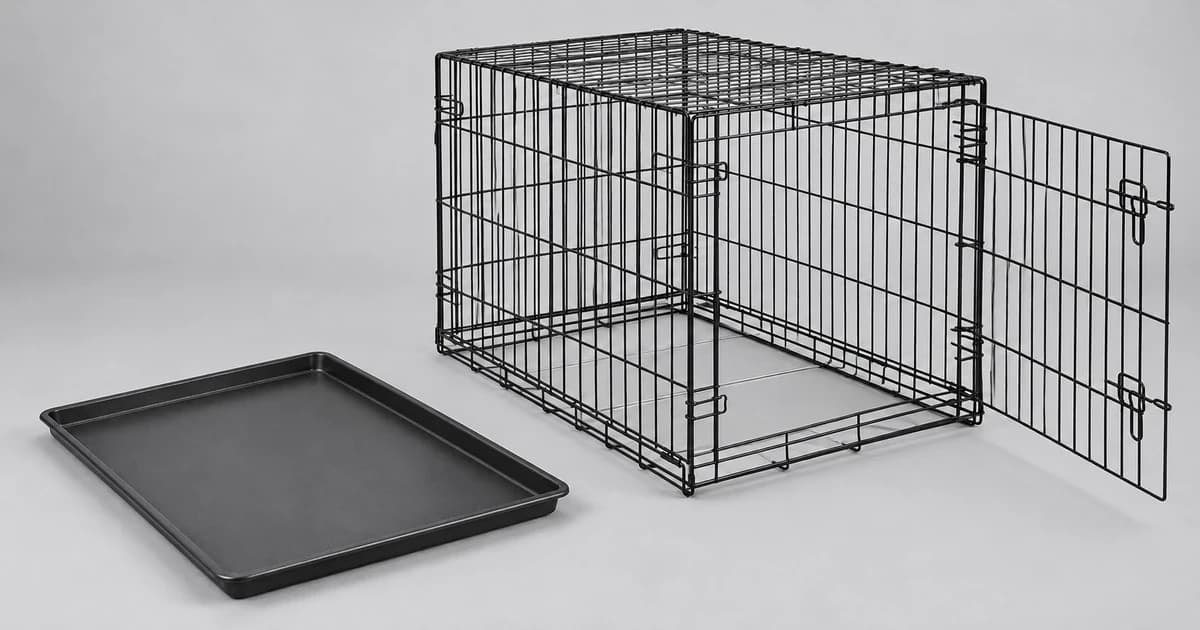 Edited illustration of an empty wire crate beside a separate generic tray