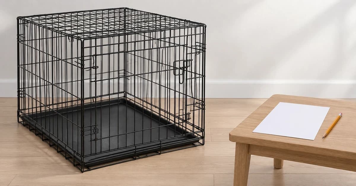 Edited illustration of an empty wire crate beside a blank sheet for model notes