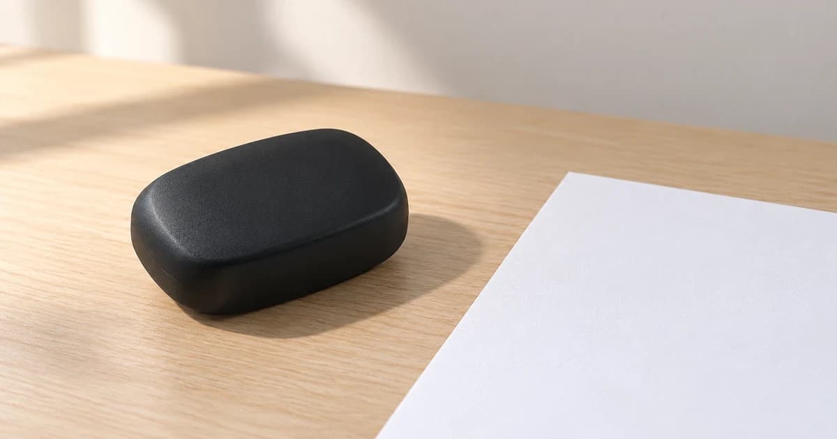 Photo-based edited illustration of one generic black case beside a blank sheet of paper on a desk