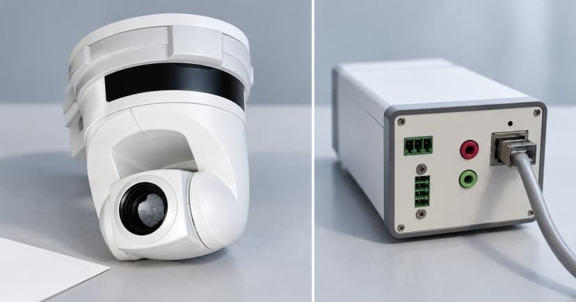 Photo-based edited illustration of two different camera exteriors in separate equipment views