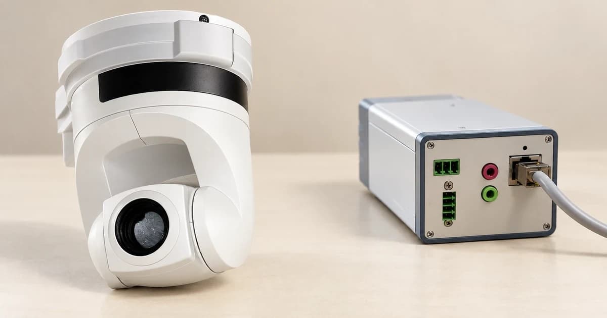 Photo-based edited illustration of two separate camera exteriors on a plain tabletop