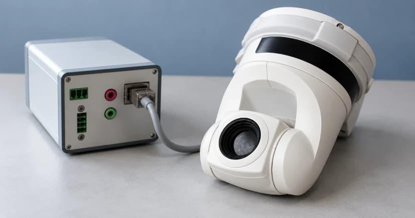 Photo-based edited illustration of two separate camera exteriors on a plain tabletop