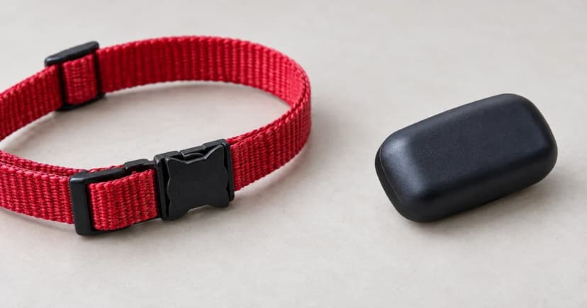 Edited illustration of a black rounded case beside a separate red strap detail
