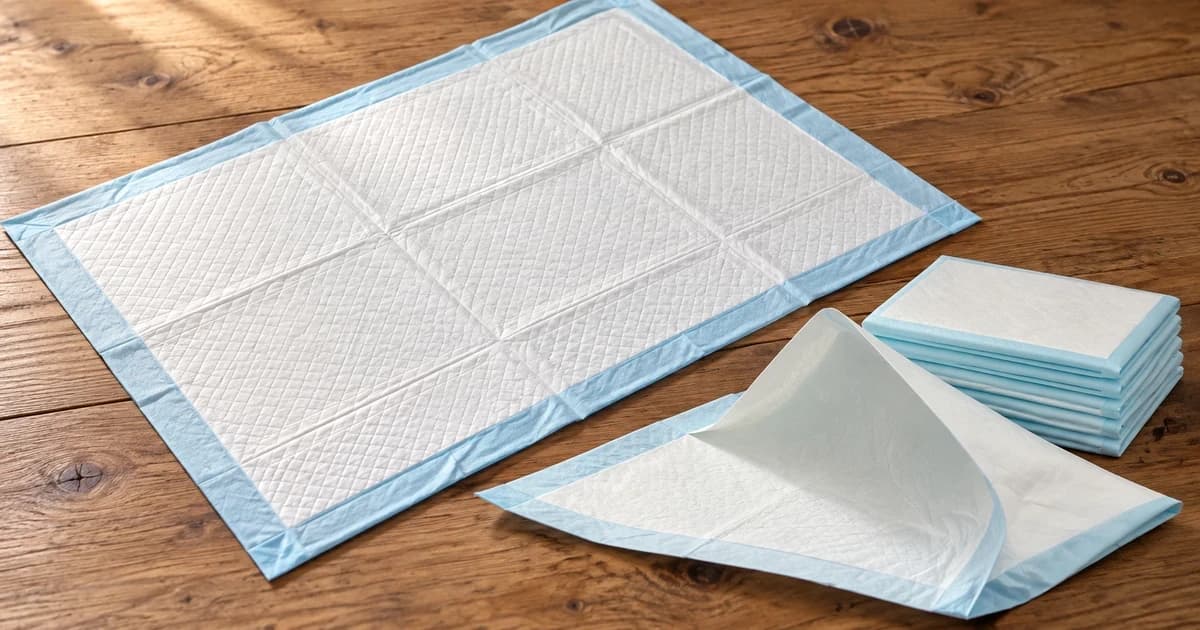 An unfolded white pad with pale-blue edging beside a separate folded pad corner and stack on a neutral tabletop.