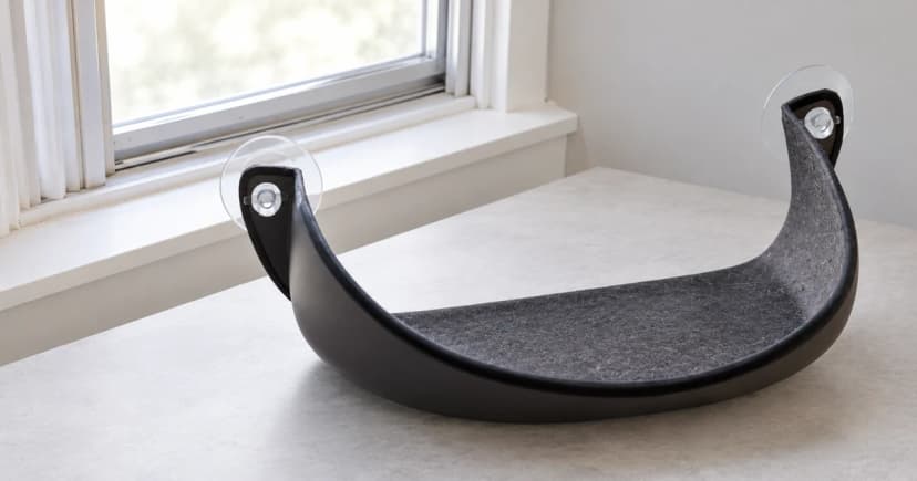 Edited illustration of an empty curved perch beside a separate white windowsill detail