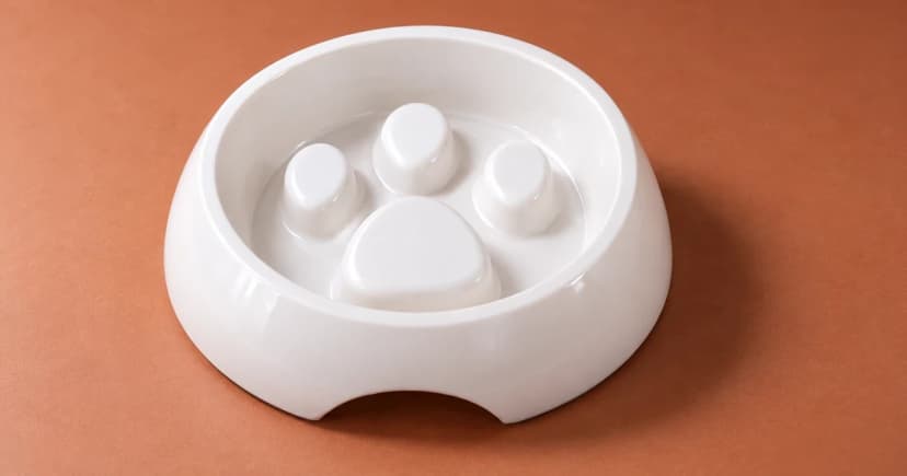 White bowl with rounded raised interior shapes on a terracotta tabletop.