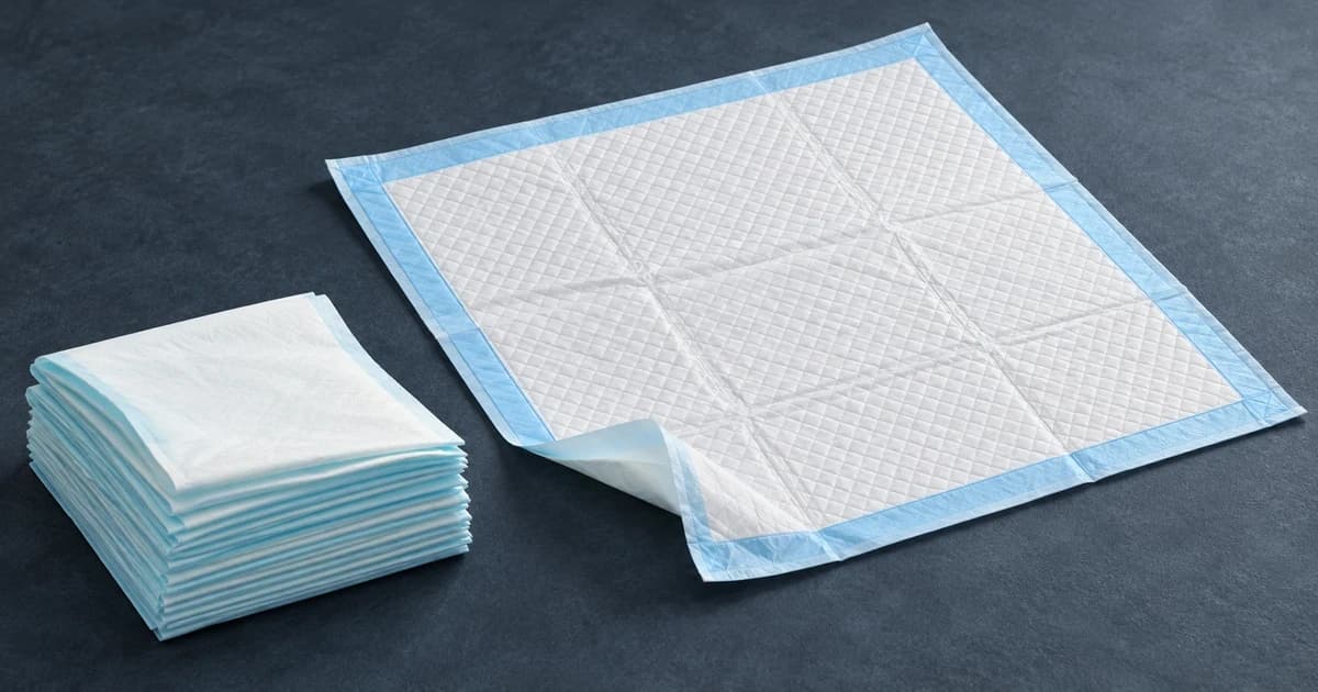 White pad with pale-blue edging and a separate folded-pad stack on a charcoal-blue tabletop.
