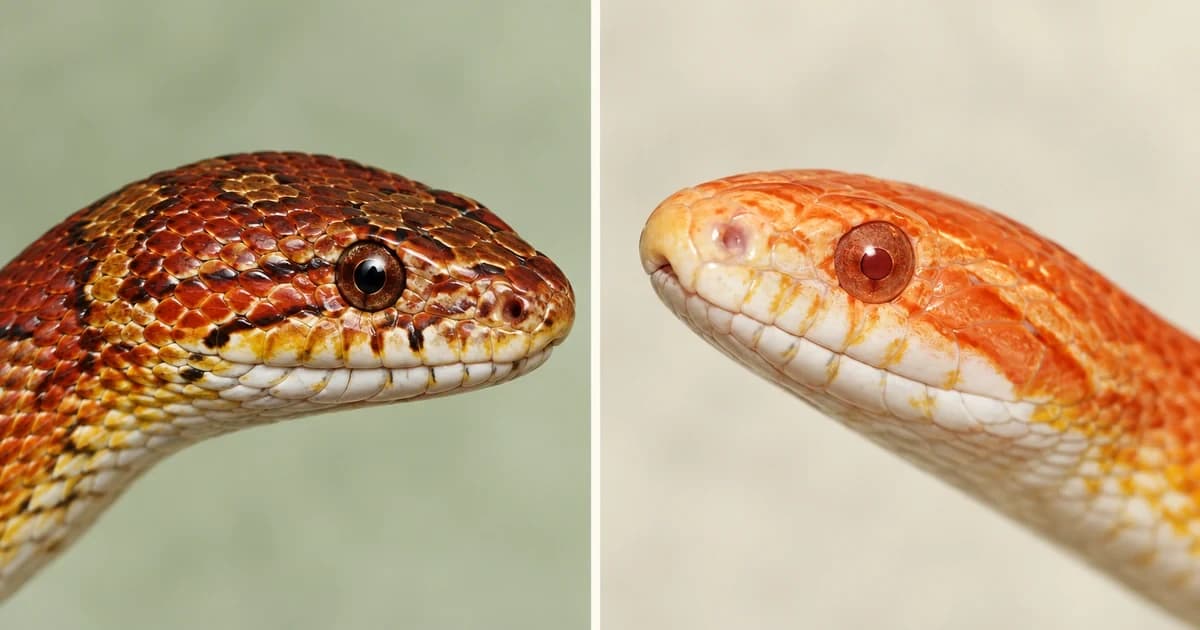 Separate close portraits of two corn snakes.