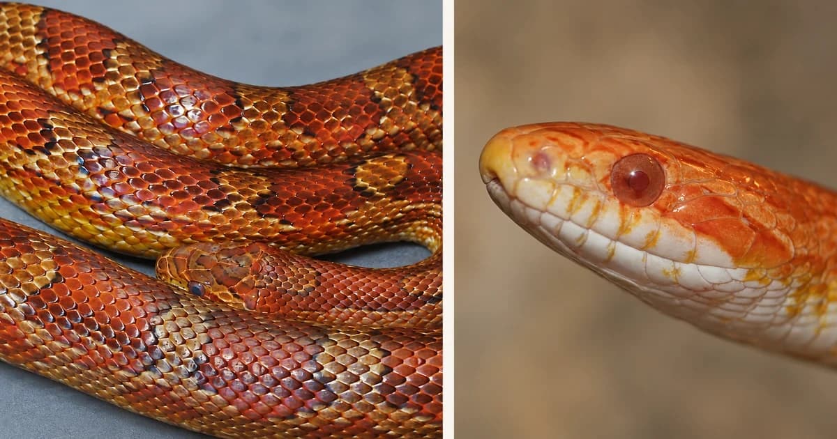 Independent corn-snake coil and head portraits.