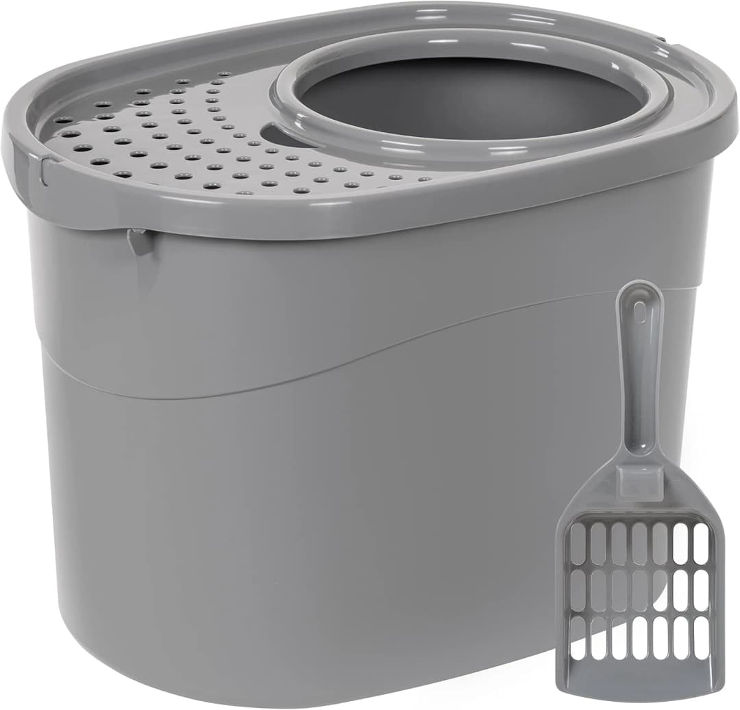 Large Cat Litter Box with High Sides — Color: Grey / Style: Top Entry