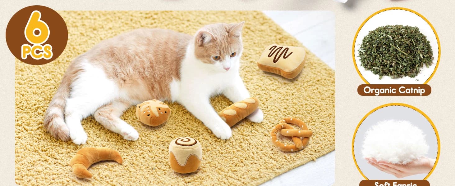 Plush Bread Catnip Toys for Indoor Cats 6 Pack — product details