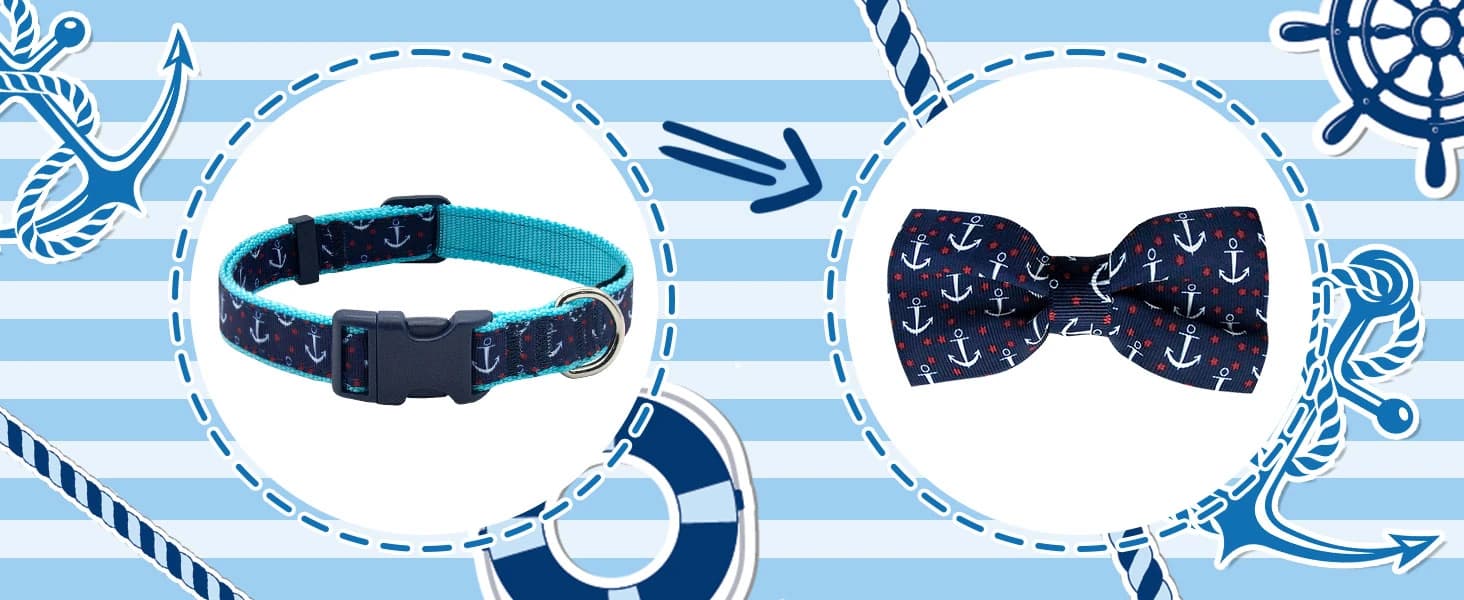 Anchor Dog Collar with Bow Tie — product details