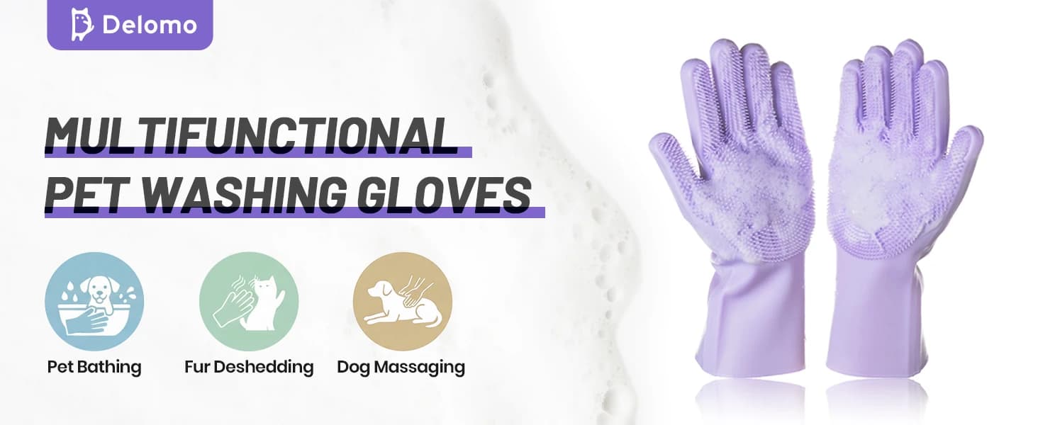 Silicone Pet Grooming Gloves Dog Washing Gloves for Bathing — 1 Pair — product details