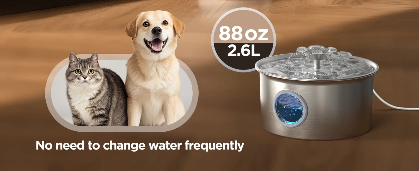 Stainless Steel Cat Water Fountain: 88oz/2.6L Pet Fountain for Drinking — product details