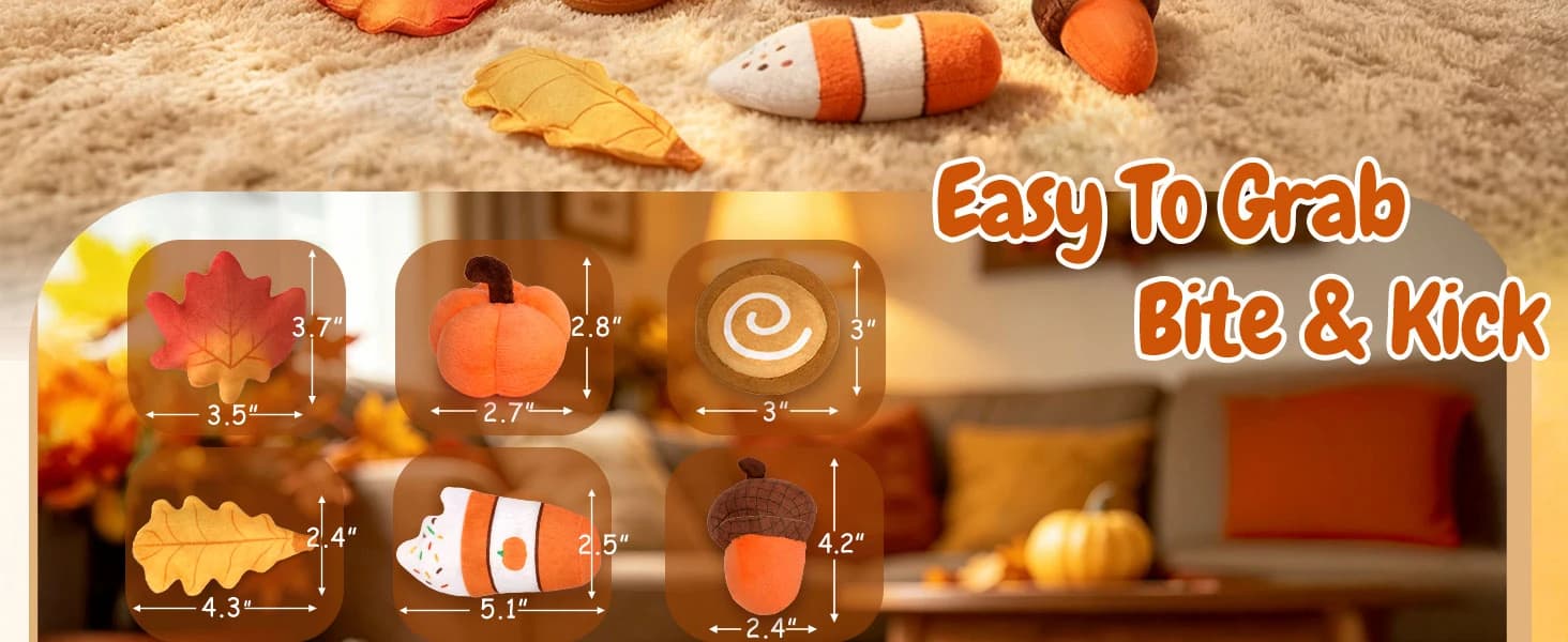 Plush Fall Catnip Toys for Indoor Cats 6 Pack — Pumpkin Shape — product details
