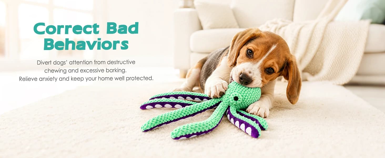 Plush Octopus Dog Toy with Squeaker and Crinkle Paper — product details