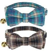 2 Pack Soft Corduroy Cat Collars with Bow Tie and Bell Adjustable Breakaway Kitten Bowtie Collar for Girl Boy Cats — collection imagery