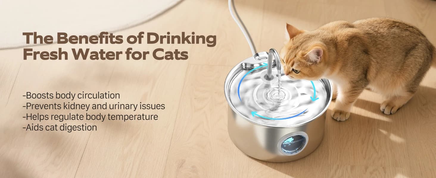 Cat Water Fountain Stainless Steel: Cat Fountain for Drinking - 88oz/2.6L — product details