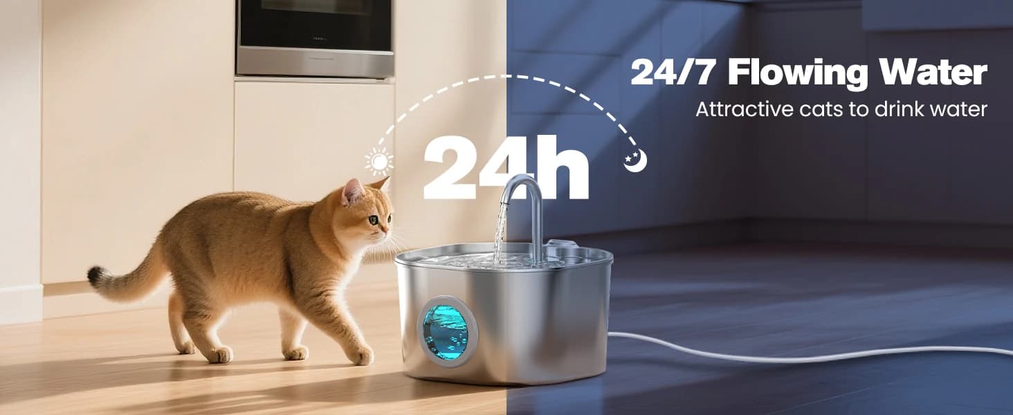 Stainless Steel Cat Water Fountain: Pet Fountains for Cats/Dog Indoor 74oz — product details