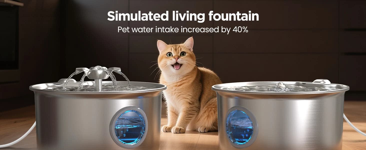 Stainless Steel Cat Water Fountain: 88oz/2.6L Pet Fountain for Drinking — product details