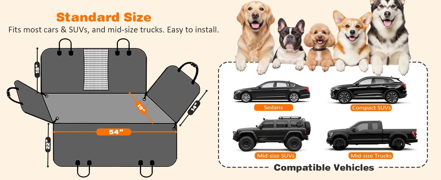 4 in 1 Dog Car Seat Cover for Back Seat — Waterproof Hammock — product details