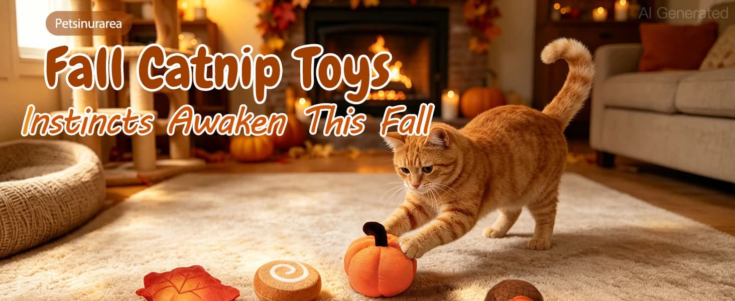 Plush Fall Catnip Toys for Indoor Cats 6 Pack — Pumpkin Shape — product details
