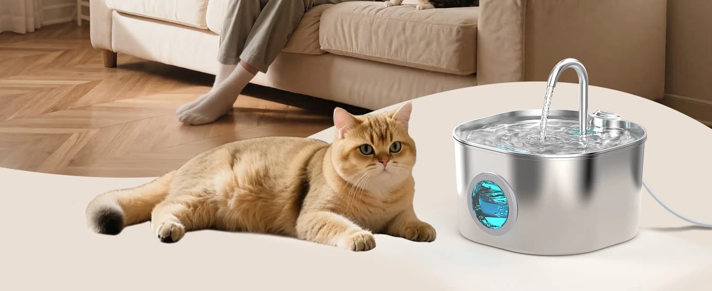 Stainless Steel Cat Water Fountain: Pet Fountains for Cats/Dog Indoor 74oz — product details