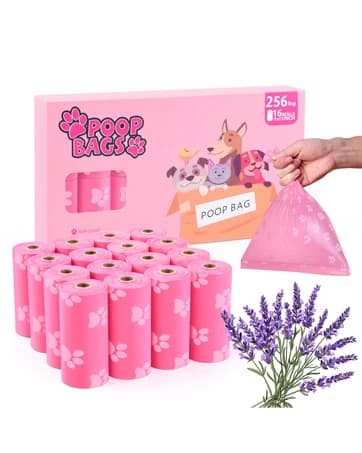 Poop Bags Rolls 256 Count - 9x13 Inches Pink Thickened Leakproof Lavender scent Poo Bags for Dogs — Pet Waste — collection imagery