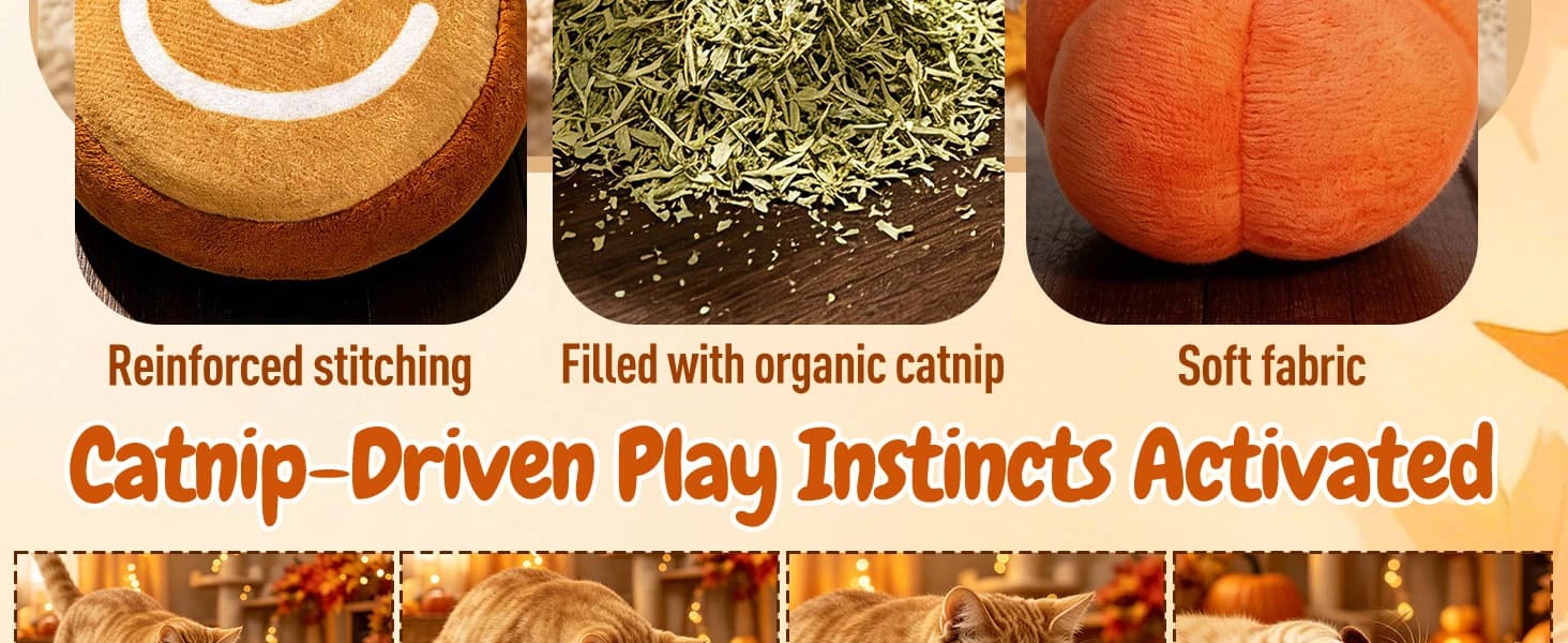 Plush Fall Catnip Toys for Indoor Cats 6 Pack — Pumpkin Shape — product details