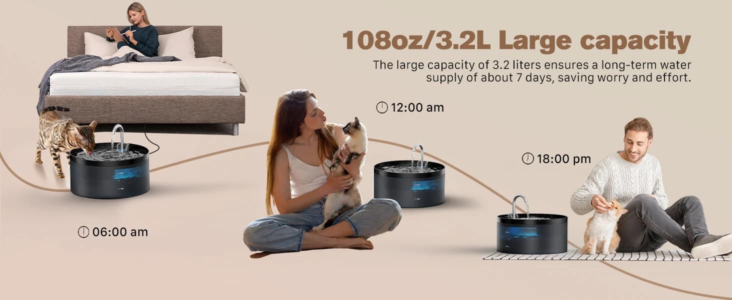 Cat Water Fountain: 108oz/3.2L Cat Fountain Super Silent Pet Drinking Dispenser - Water Fountains for Kitty — product details