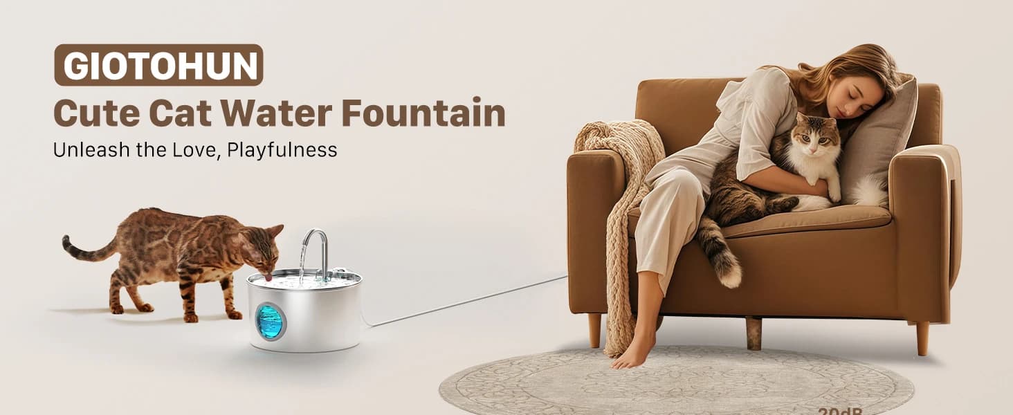 Cat Water Fountain Stainless Steel: 74oz/2.2L Cat Fountain for Drinking — Hydrate Your Feline Friend