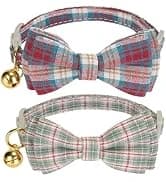 2 Pack Soft Corduroy Cat Collars with Bow Tie and Bell Adjustable Breakaway Kitten Bowtie Collar for Girl Boy Cats — collection imagery