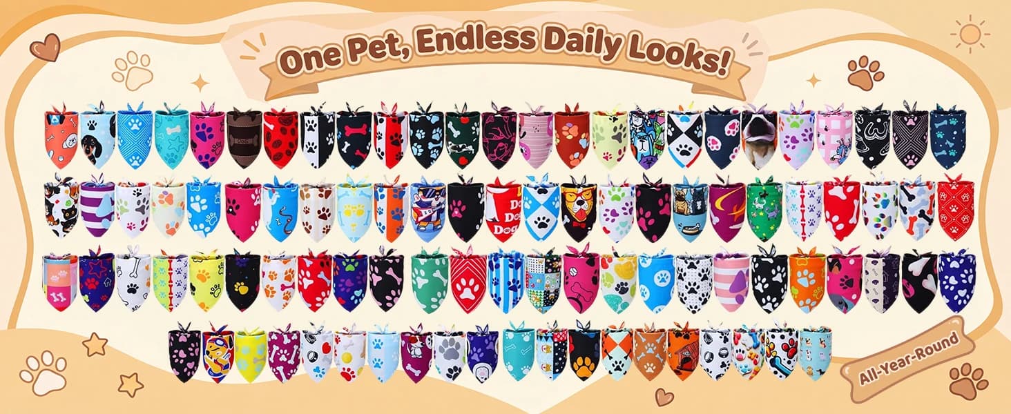 100 Pcs Paw Dog Bandanas Bulk Pet Paw Grooming Bandanas for Dogs — product details
