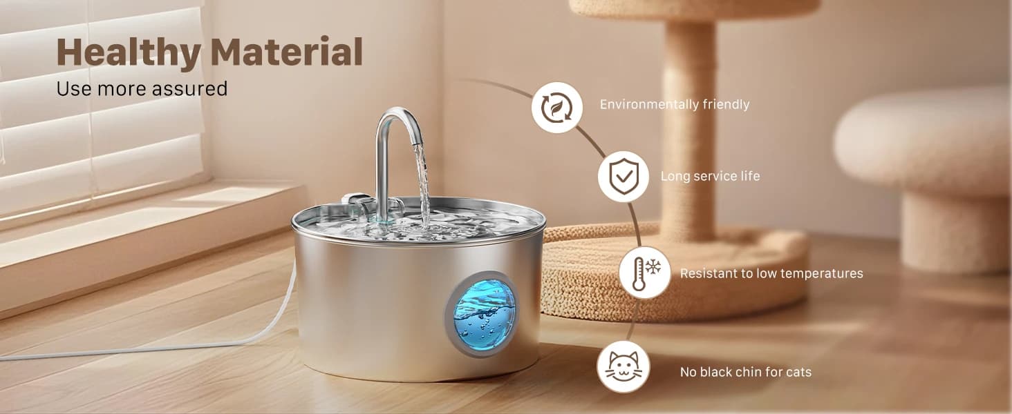 Cat Water Fountain Stainless Steel: 74oz/2.2L Cat Fountain for Drinking — product details