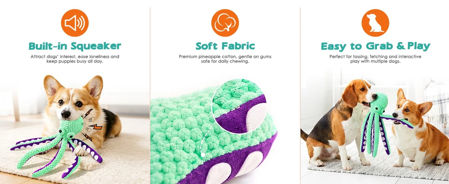 Plush Octopus Dog Toy with Squeaker and Crinkle Paper — product details