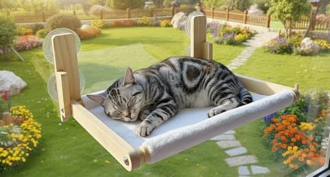 Foldable Cat Window Perch — Natural Wood — Easy to fold and unfold