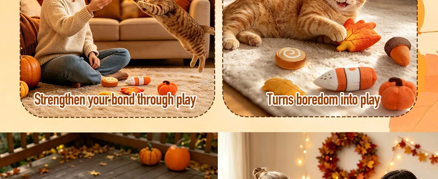 Plush Fall Catnip Toys for Indoor Cats 6 Pack — Pumpkin Shape — product details