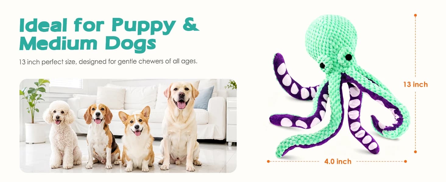 Plush Octopus Dog Toy with Squeaker and Crinkle Paper — product details
