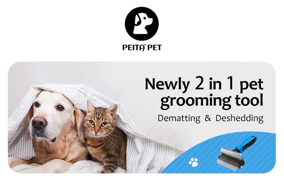 [ 2 in 1 design ] Undercoat Rake and Deshedding Tool for Dogs and Cats - Dematting Comb for Long Hair Pets — product details