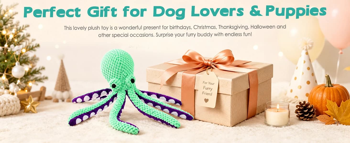 Plush Octopus Dog Toy with Squeaker and Crinkle Paper — product details