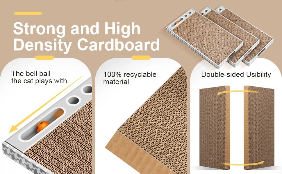Cat Scratching Board 3 Pack – Reversible Cardboard Scratcher for Indoor Cats — Hi, Cat! Roll, Roll, Roll your Ball, Gentle in the Groove! A Scratching board with playful toy ball