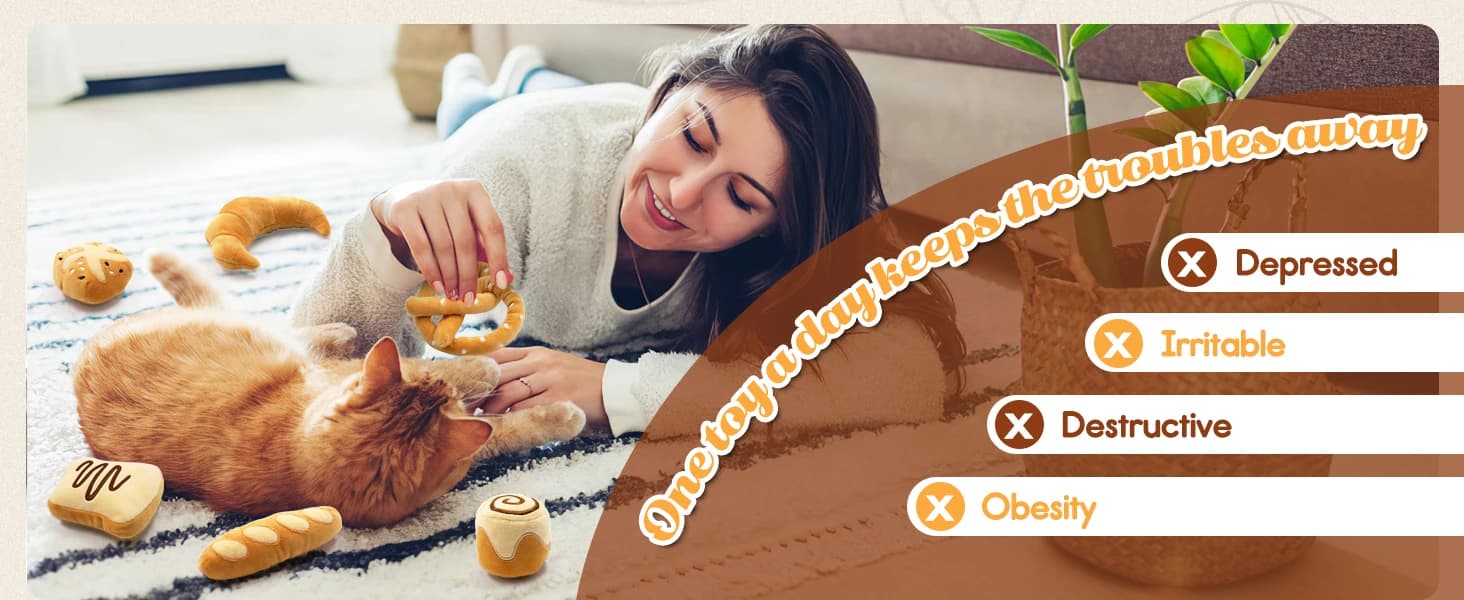 Plush Bread Catnip Toys for Indoor Cats 6 Pack — product details