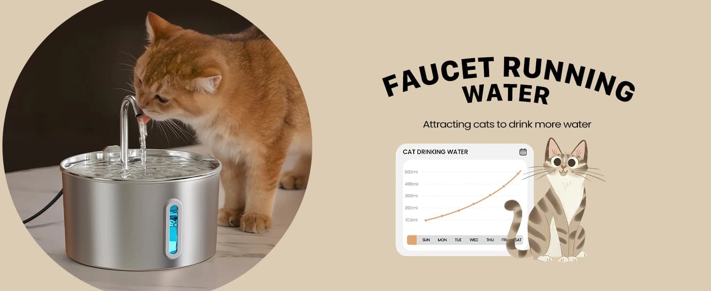 Cat Water Fountain Stainless Steel: 2.2 L Cat Fountain for Drinking - Automatic Pet Water Fountain for Cats — product details