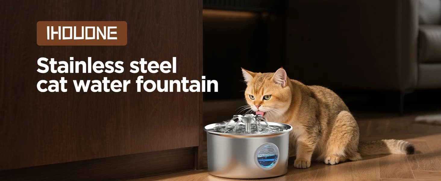 Stainless Steel Cat Water Fountain: 88oz/2.6L Pet Fountain for Drinking — product details