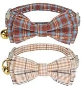 2 Pack Soft Corduroy Cat Collars with Bow Tie and Bell Adjustable Breakaway Kitten Bowtie Collar for Girl Boy Cats — collection imagery