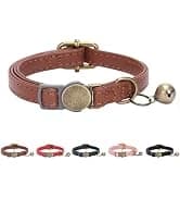Leather Cat Collar with Bell Breakaway- Adjustable — collection imagery