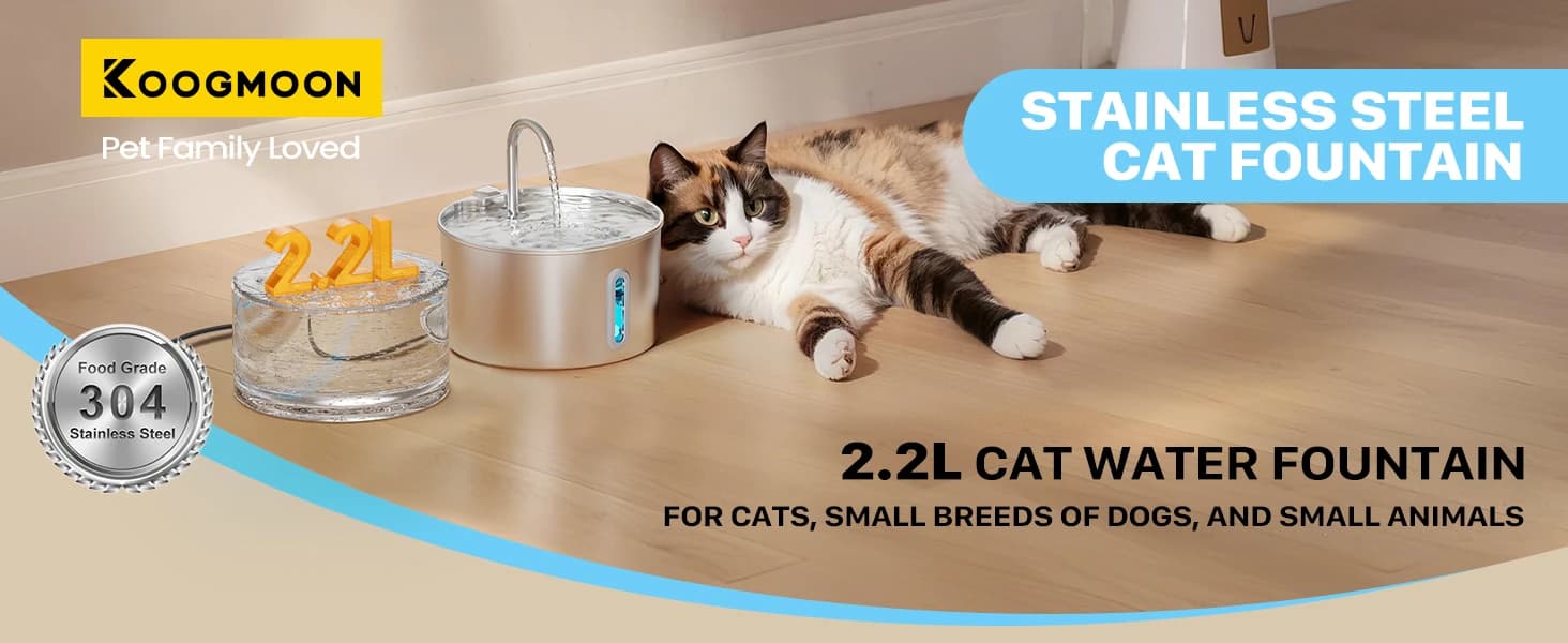 Cat Water Fountain Stainless Steel: 2.2 L Cat Fountain for Drinking - Automatic Pet Water Fountain for Cats — product details